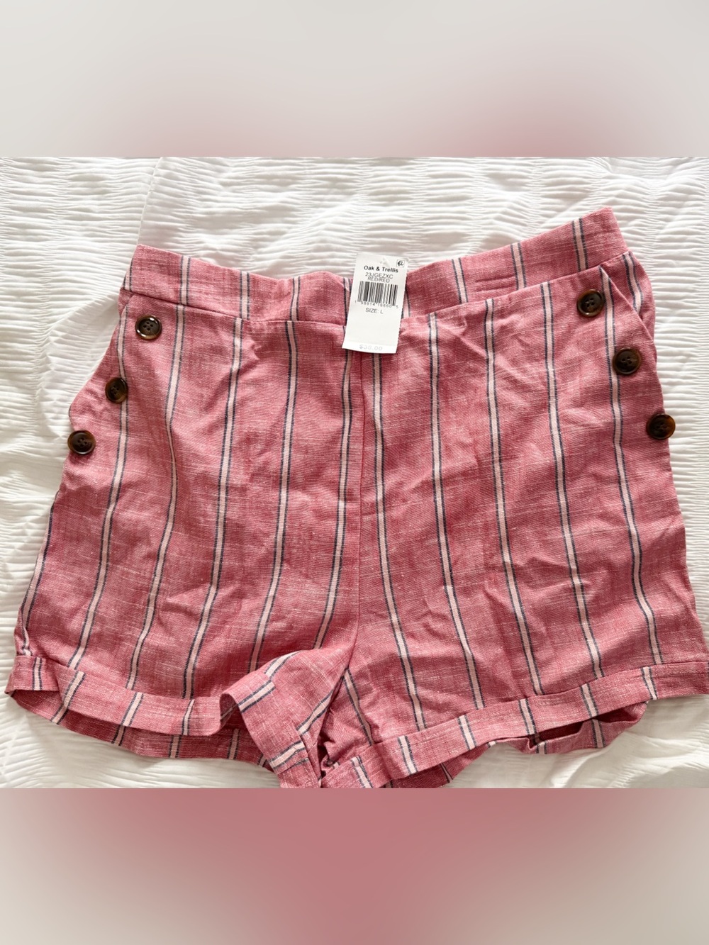 Women's Pink Striped Button-Detail Bermuda Shorts